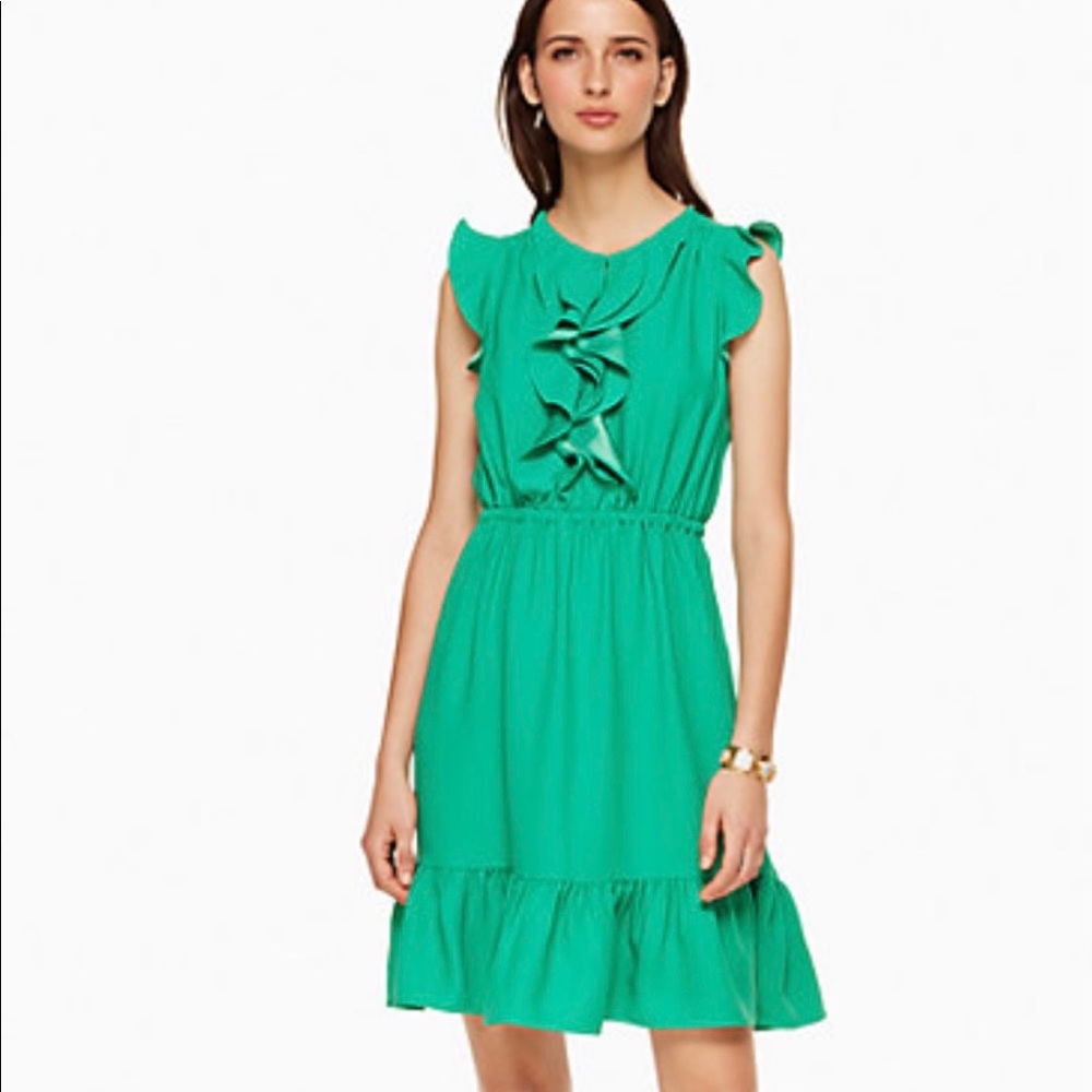 Kate Spade New York Size 4 Crepe Ruffled Beryl Green Pullover Dress NJMU7798